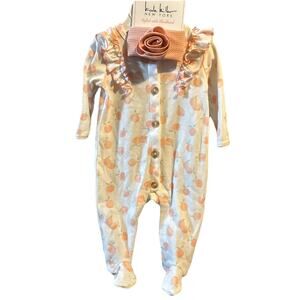 Nicole Miller Girls Pale Peach One Piece With Headband size 0-3 M